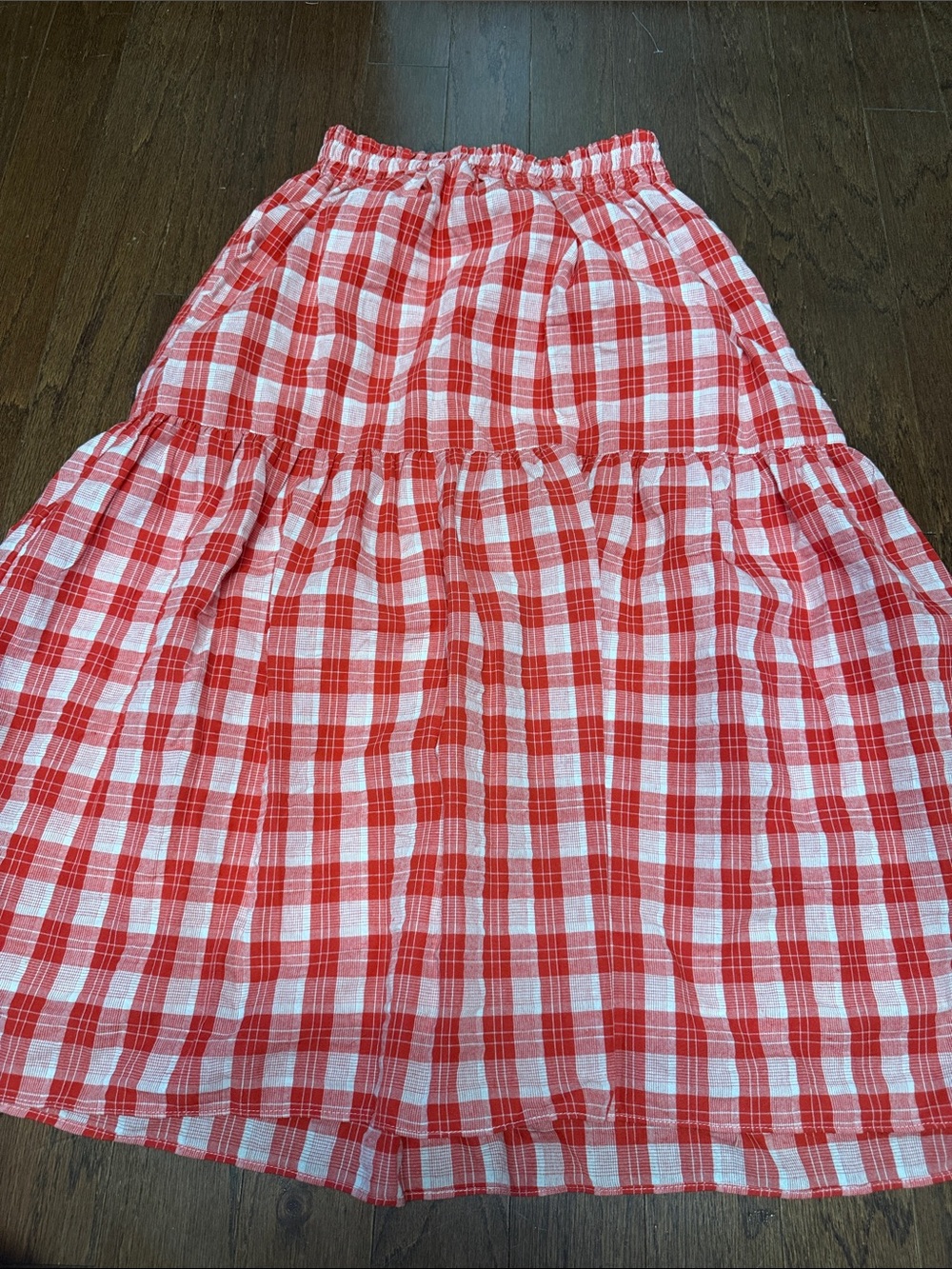 English Factory Red and White Gingham Tiered Cotton Skirt- Womens S